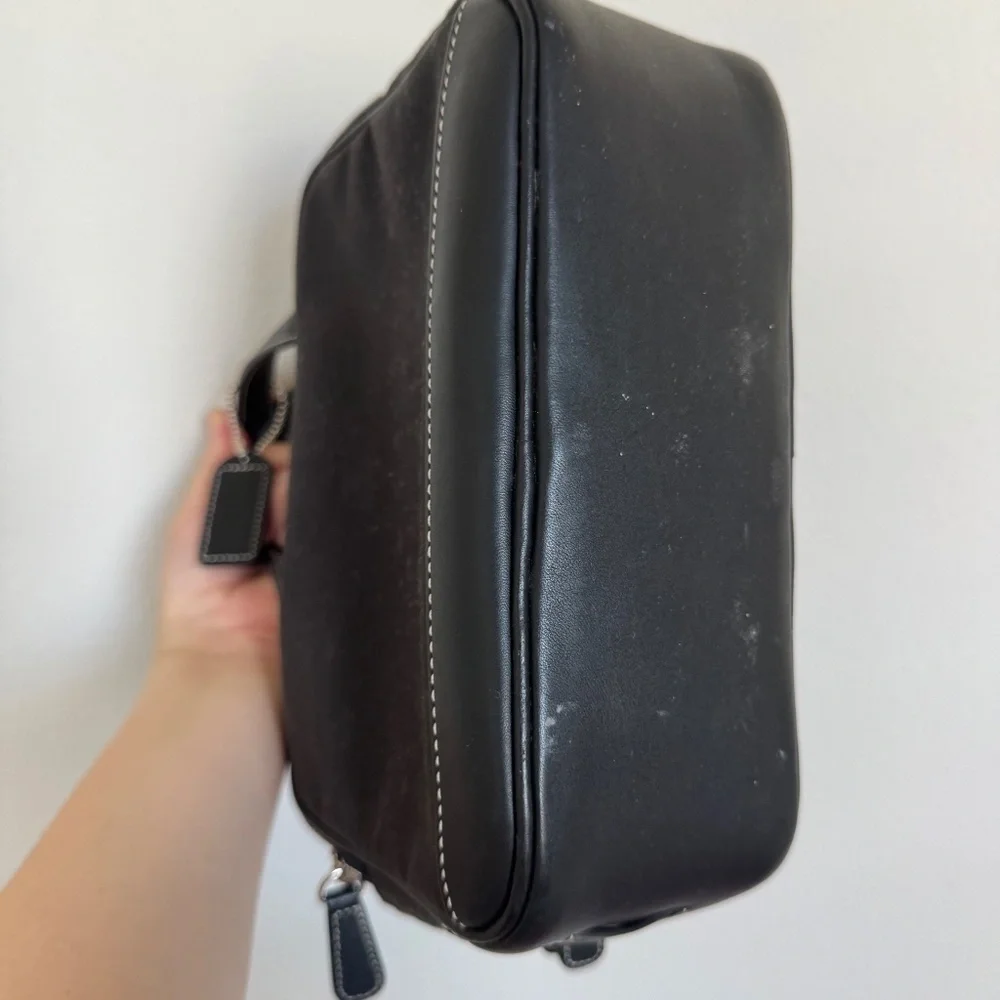 Coach Double Zipper Cosmetic Canvas and Leather Black Bag Purse